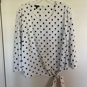 Talbots Black/white polka dot silk blouse with tie, size XL. EUC